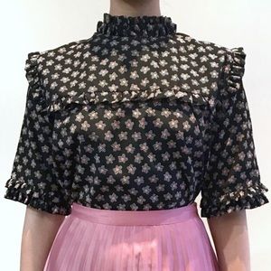 Topshop Pink Floral Ruffle Shirt, Size 2